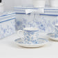 White Blue French Toile Bridal Shower Gift Set, Set of 2 Porcelain Espresso Cups and Saucers with Matching Keepsake Box