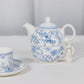 White Blue French Toile Bridal Shower Gift Set, Porcelain Teapot and Cup Set with Matching Keepsake Gift Box
