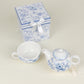 White Blue French Toile Bridal Shower Gift Set, Porcelain Teapot and Cup Set with Matching Keepsake Gift Box