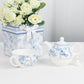 White Blue French Toile Bridal Shower Gift Set, Porcelain Teapot and Cup Set with Matching Keepsake Gift Box