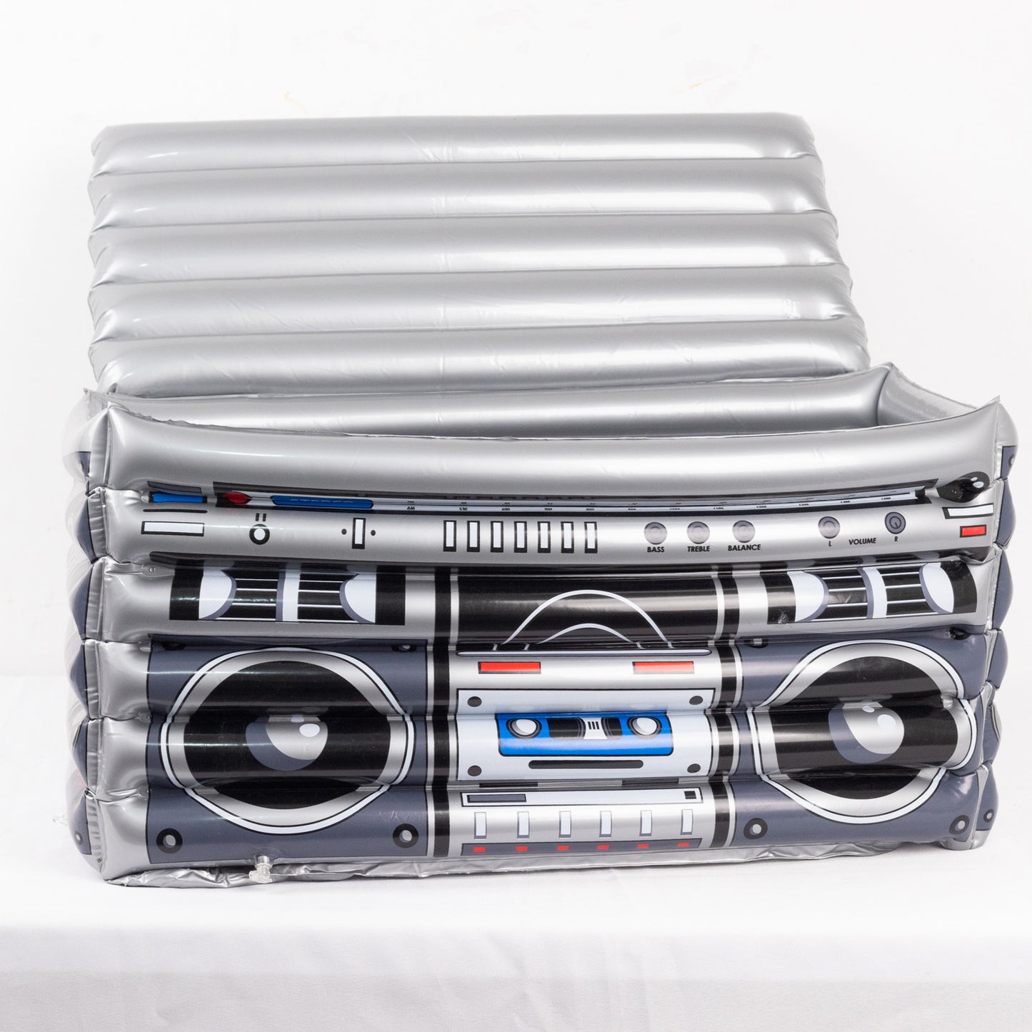 Silver Inflatable Boom Box Ice Beverage Cooler, 80's Themed Ice Box Container - 24"x12"