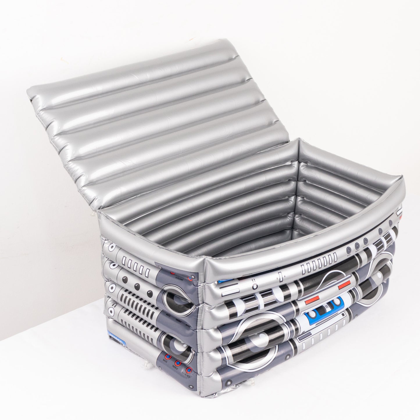 Silver Inflatable Boom Box Ice Beverage Cooler, 80's Themed Ice Box Container - 24"x12"