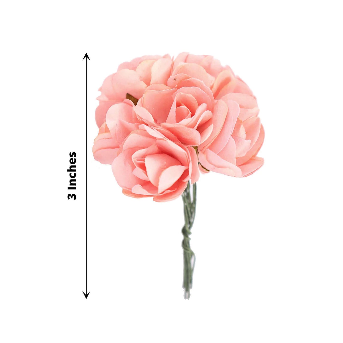 144 Pack | Pink Paper Mini Craft Roses, DIY Craft Flowers With Wired Stem