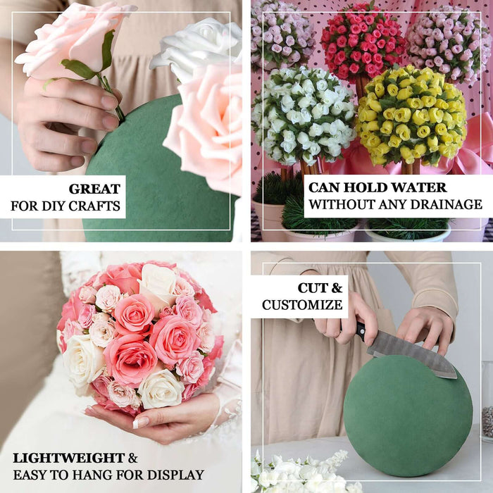 Green DIY floral foam ball for flower arrangements and crafts.