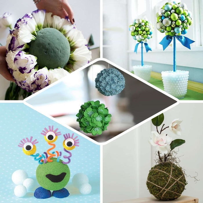 Green floral foam ball for DIY flower arrangements and crafts.