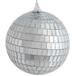 6" silver foam disco mirror ball ornament with hanging strings.