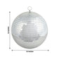Large silver foam disco mirror ball with hanging swivel ring, 12 inches.