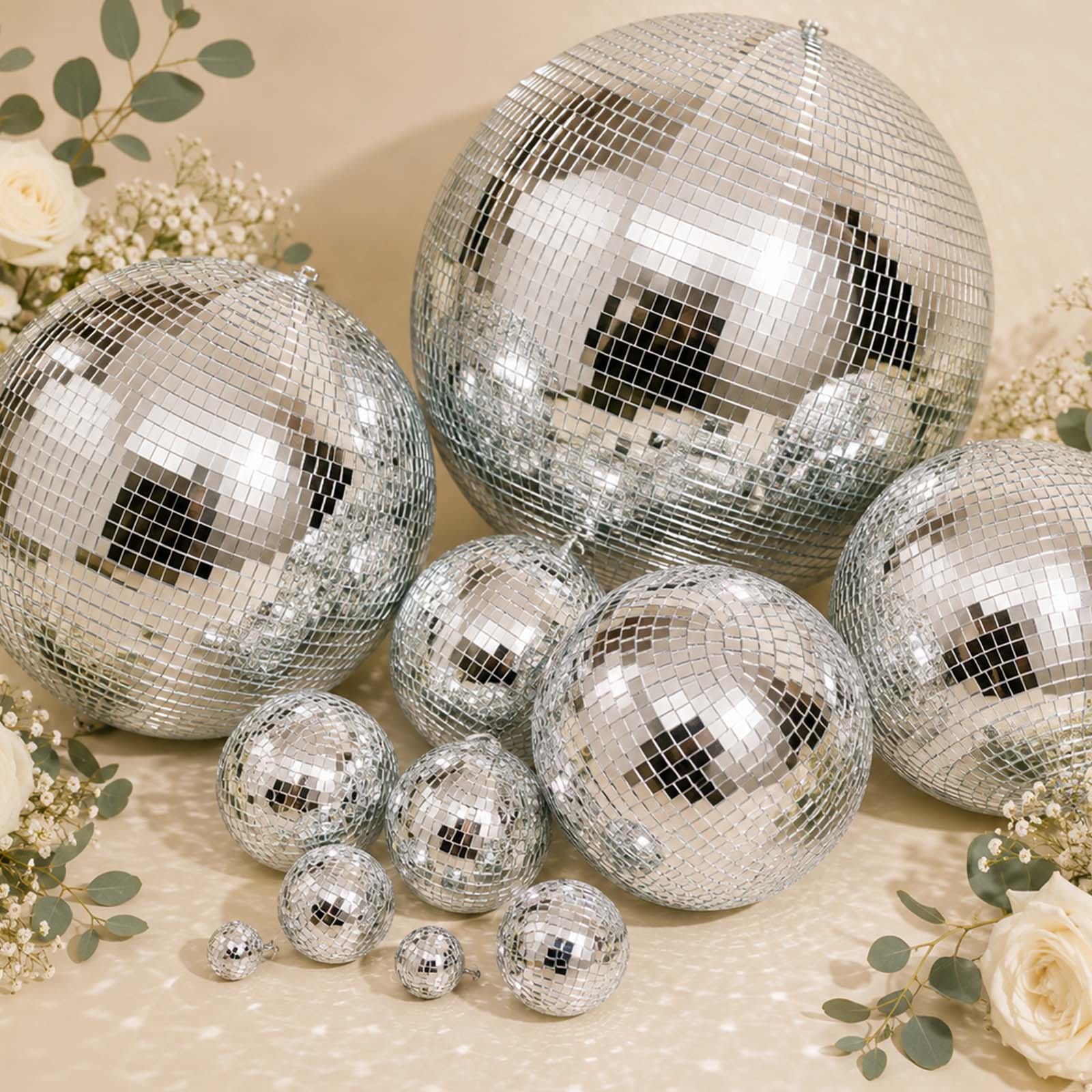 2 pk 12in Silver Disco Mirror Ball w/ Swivel | TCFLinen
