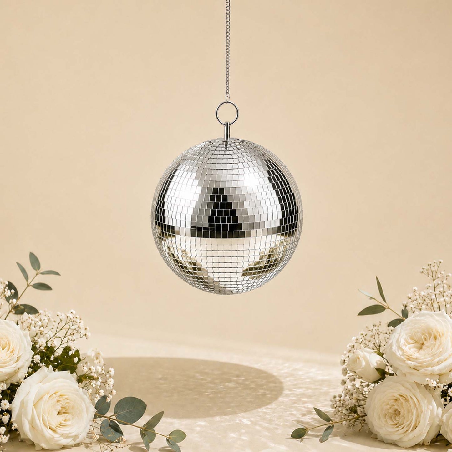 2 Pack | 12" Large Silver Foam Disco Mirror Ball With Hanging Swivel Ring, Holiday Party Decor
