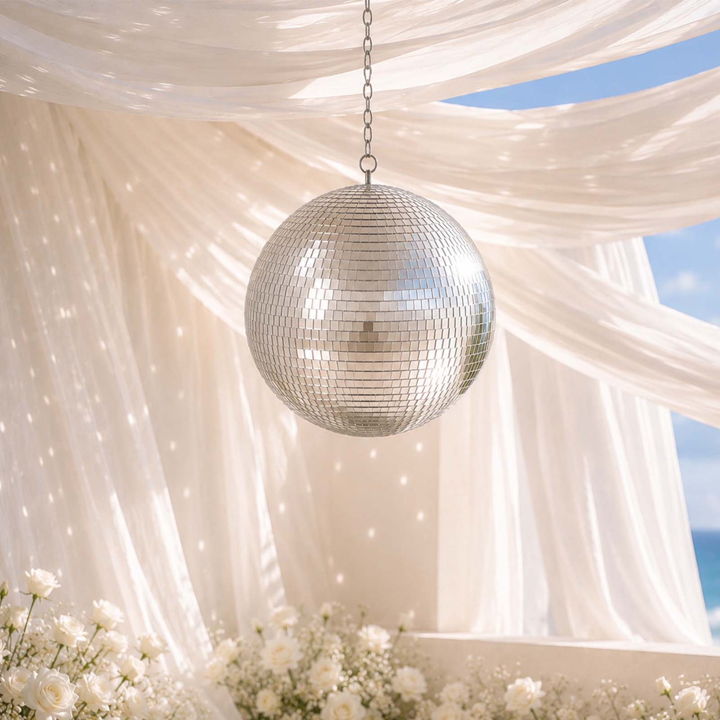 2 Pack | 12" Large Silver Foam Disco Mirror Ball With Hanging Swivel Ring, Holiday Party Decor