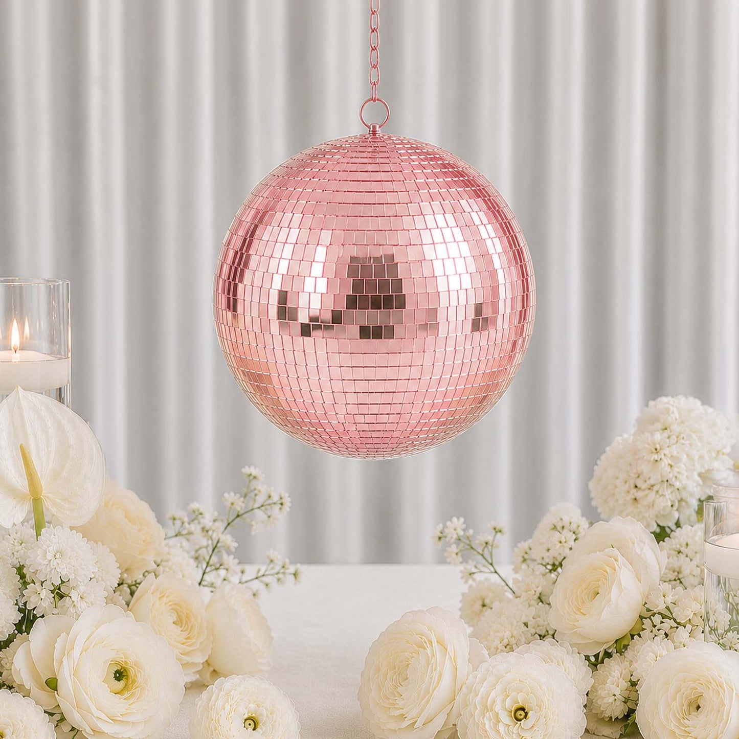 16" Large Rose Gold Foam Disco Mirror Ball With Hanging Swivel Ring, Holiday Party Decor