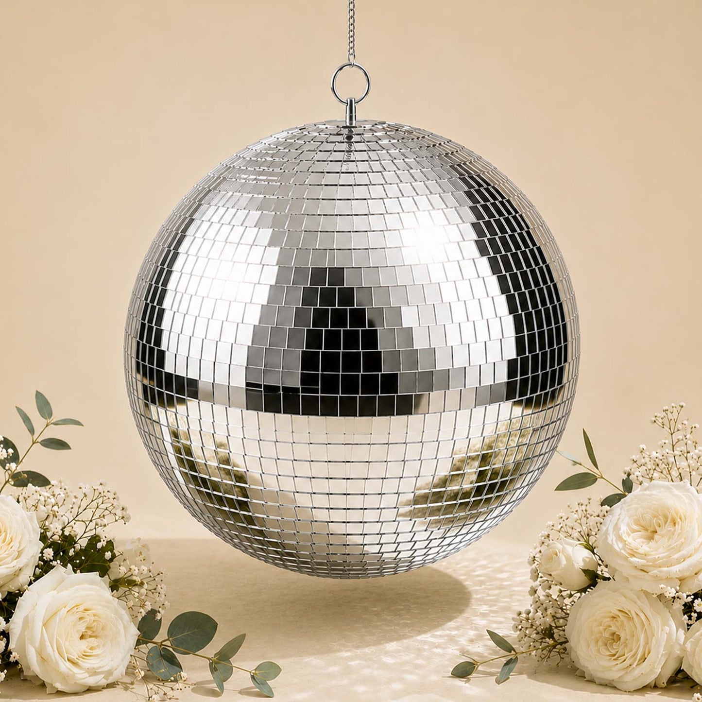 20" Large Silver Foam Disco Mirror Ball With Hanging Swivel Ring, Holiday Party Decor