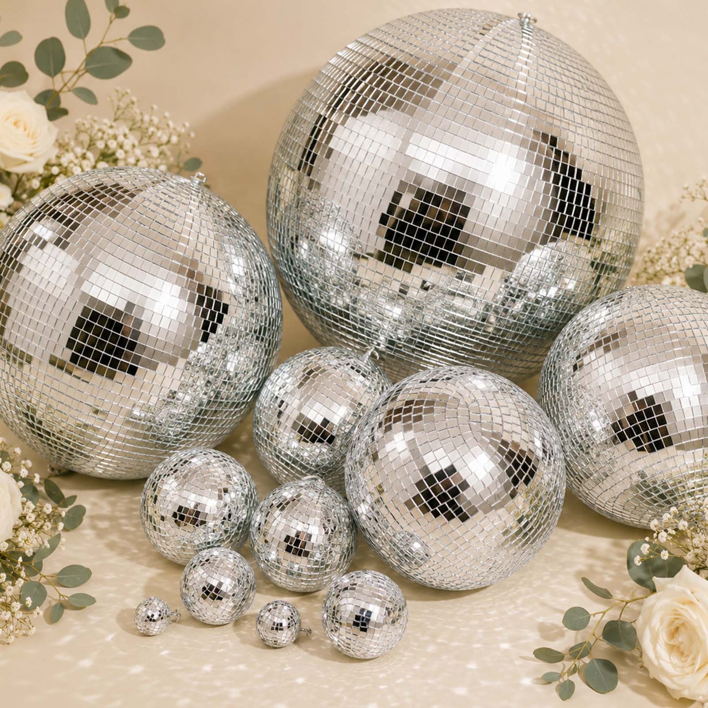 24" Large Silver Foam Disco Mirror Ball With Hanging Swivel Ring, Holiday Party Decor