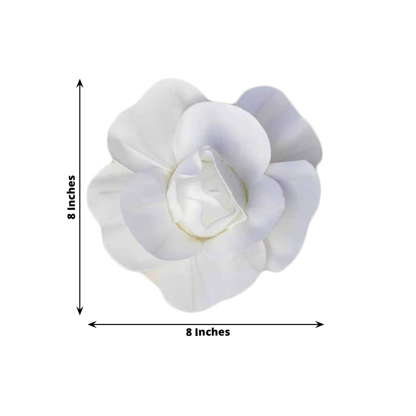 White artificial foam DIY craft rose, 8 inches in size.