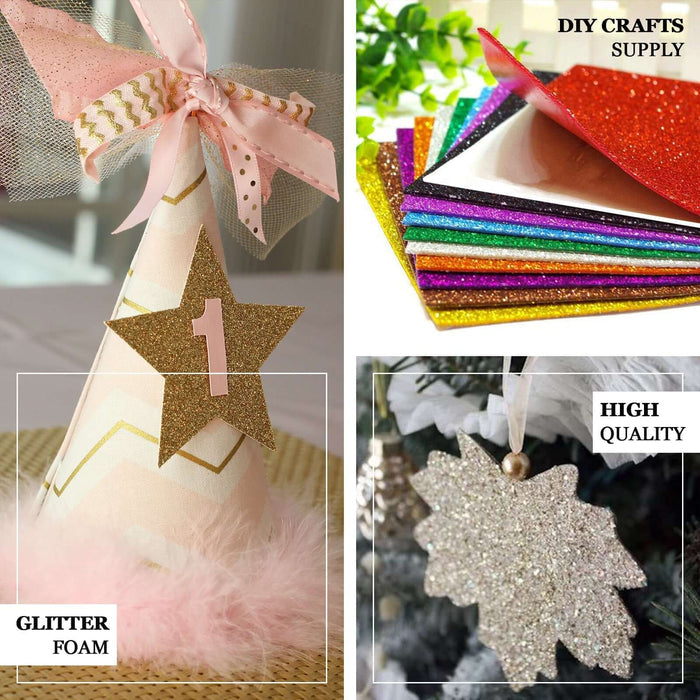 Purple self-adhesive glitter foam sheets for DIY crafts, 12"x10".