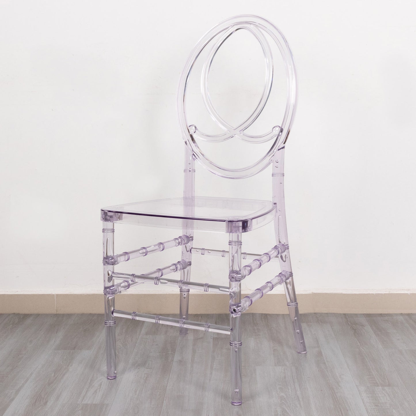 Stackable Clear Acrylic Phoenix Chiavari Ghost Chair, Transparent Resin Armless Oval Back Event Chair
