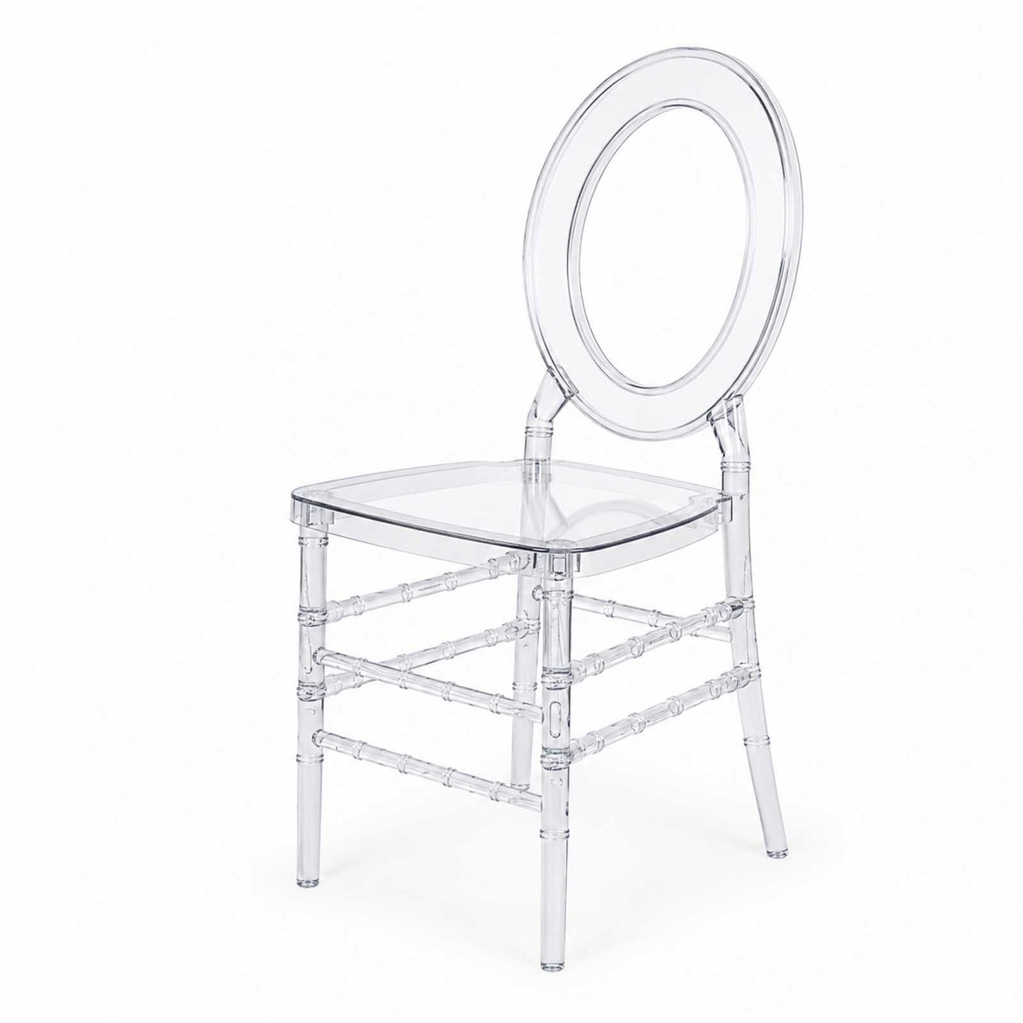 3-Pack Clear Acrylic Ghost Chiavari Chairs with Oval Open Back – Transparent Resin Stackable Armless