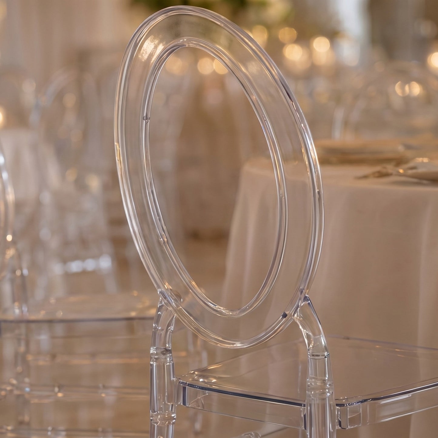 3-Pack Clear Acrylic Ghost Chiavari Chairs with Oval Open Back – Transparent Resin Stackable Armless