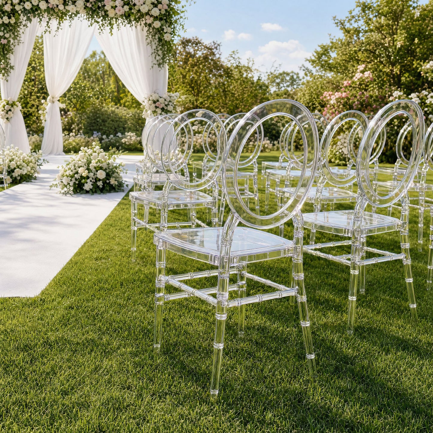 3-Pack Clear Acrylic Ghost Chiavari Chairs with Oval Open Back – Transparent Resin Stackable Armless