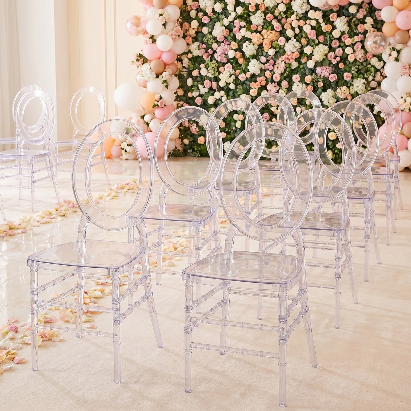 3-Pack Clear Acrylic Ghost Chiavari Chairs with Oval Open Back – Transparent Resin Stackable Armless