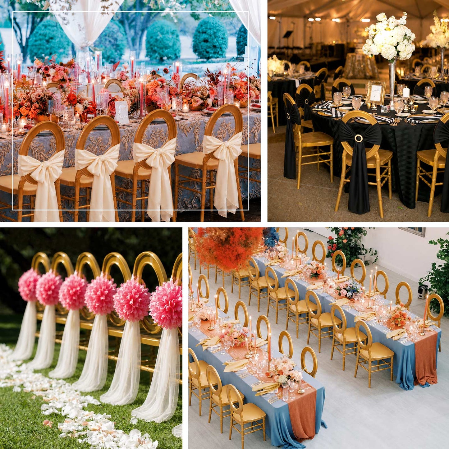 3-Pack Chiavari Chairs with Oval Open Back, Gold Resin – Stackable Armless Event Chairs