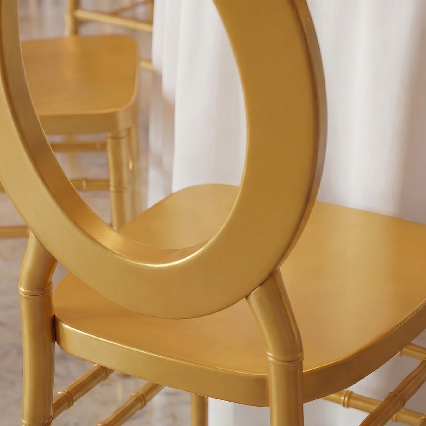 3-Pack Chiavari Chairs with Oval Open Back, Gold Resin – Stackable Armless Event Chairs