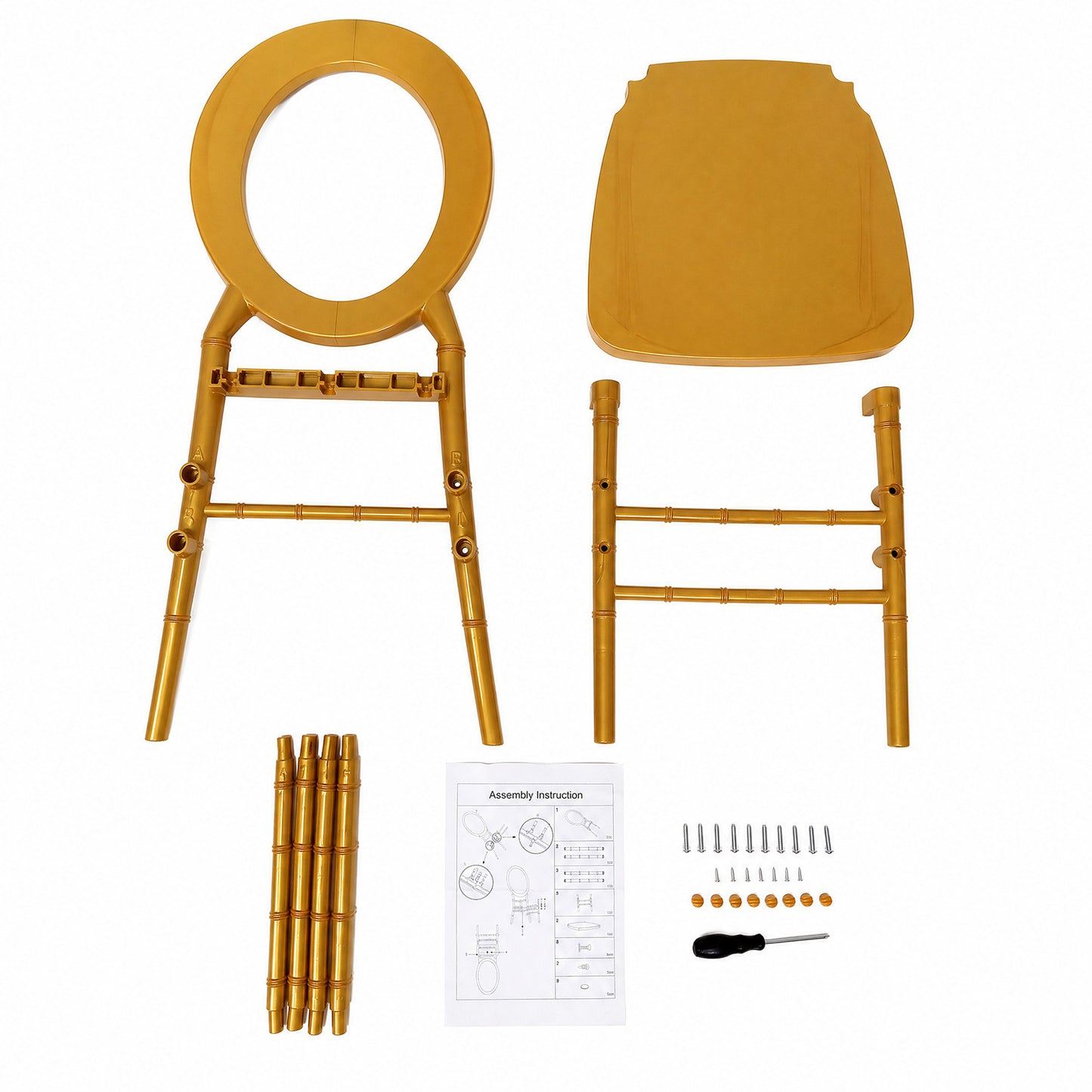3-Pack Chiavari Chairs with Oval Open Back, Gold Resin – Stackable Armless Event Chairs