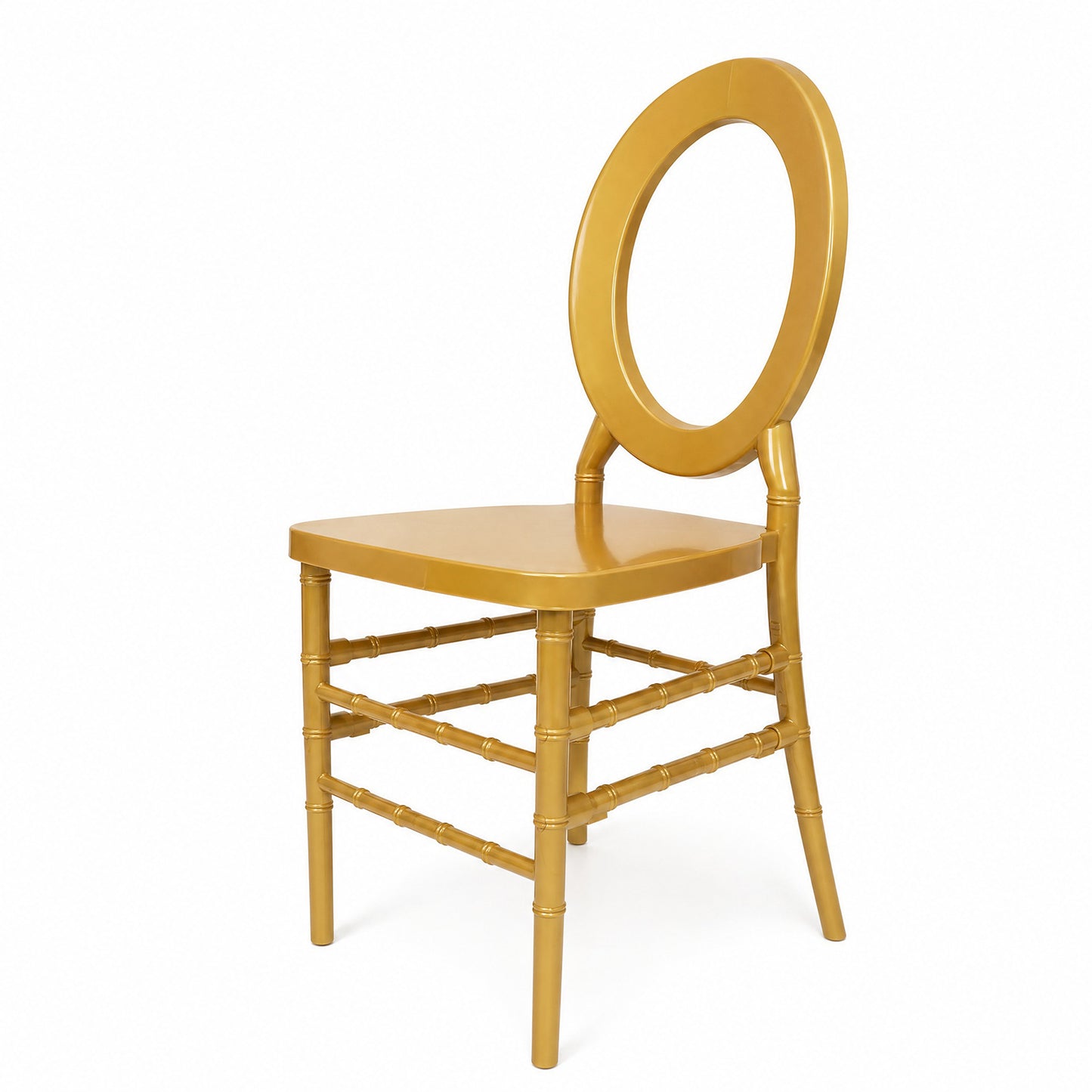 3-Pack Chiavari Chairs with Oval Open Back, Gold Resin – Stackable Armless Event Chairs