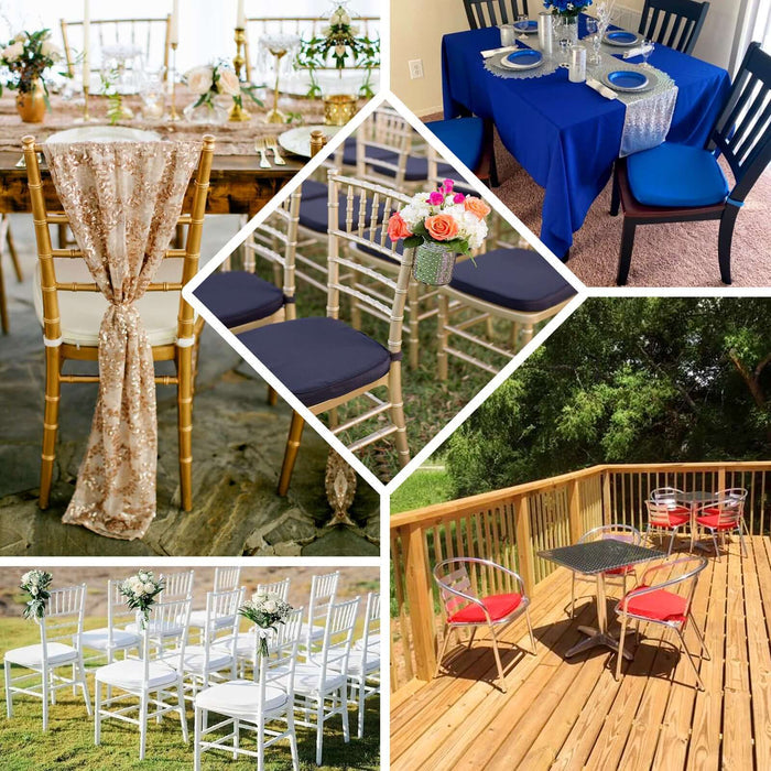 1.5" Thick Navy Blue Chiavari Chair Pad, Memory Foam Seat Cushion With Ties and Removable Cover