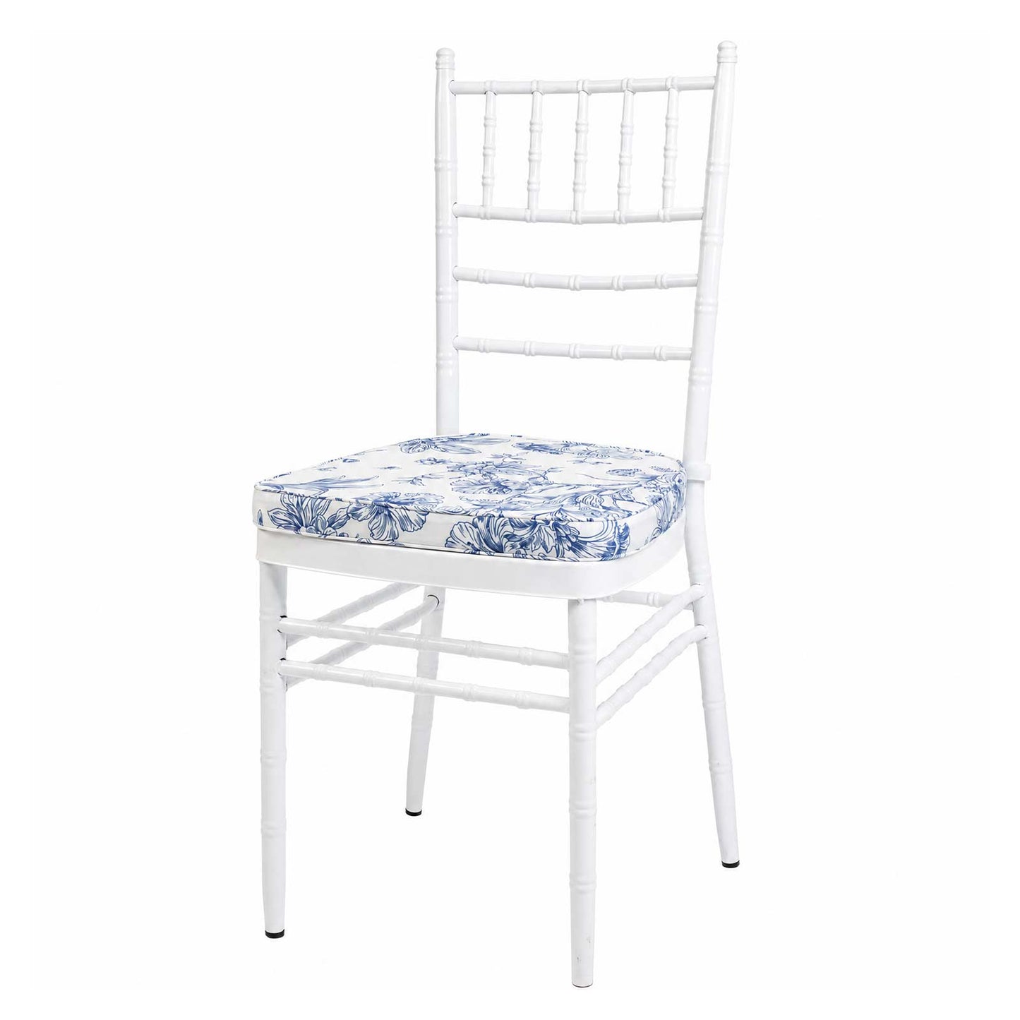 Chiavari Chair Pad White/Blue French Toile 1.5" Thick Memory Foam Seat Cushion with Ties, Removable 