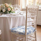 Chiavari Chair Pad White/Blue French Toile 1.5" Thick Memory Foam Seat Cushion with Ties, Removable 