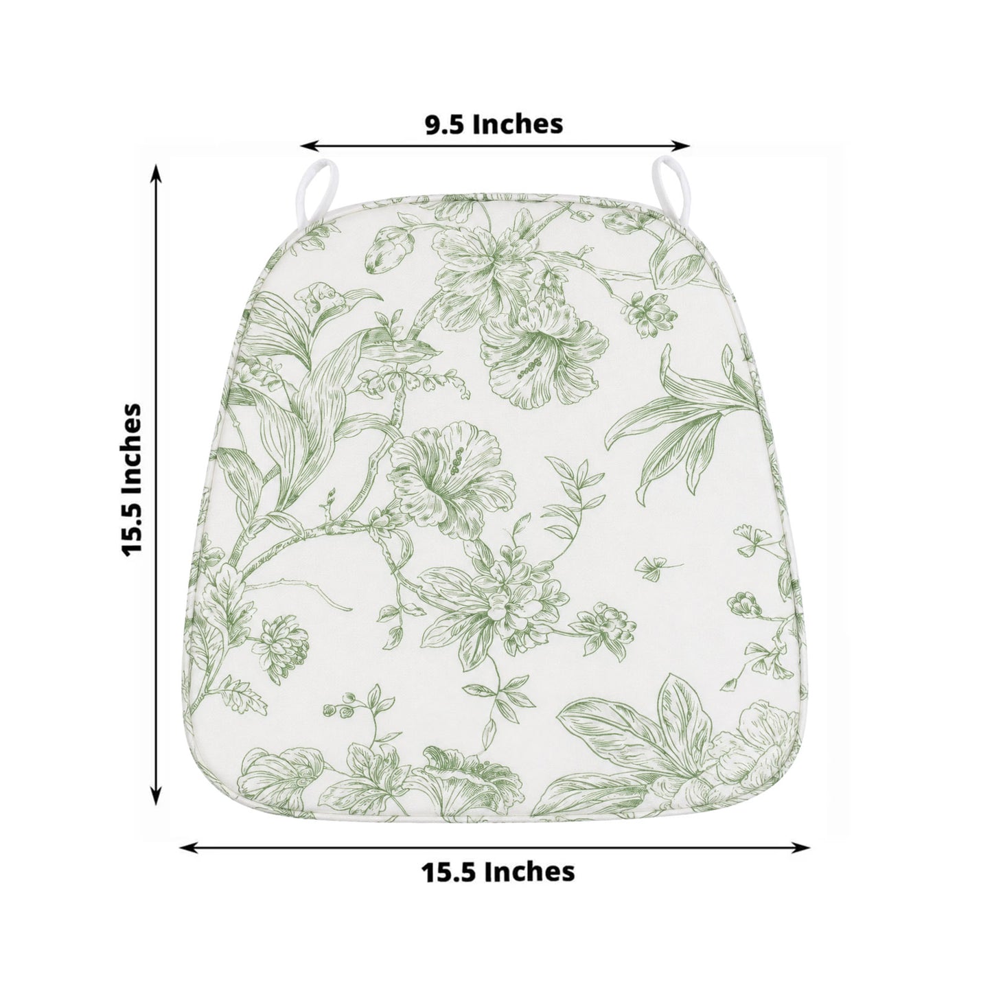 Chiavari Chair Pad White/Dusty Sage Green French Toile 1.5" Thick Memory Foam Seat Cushion with Ties