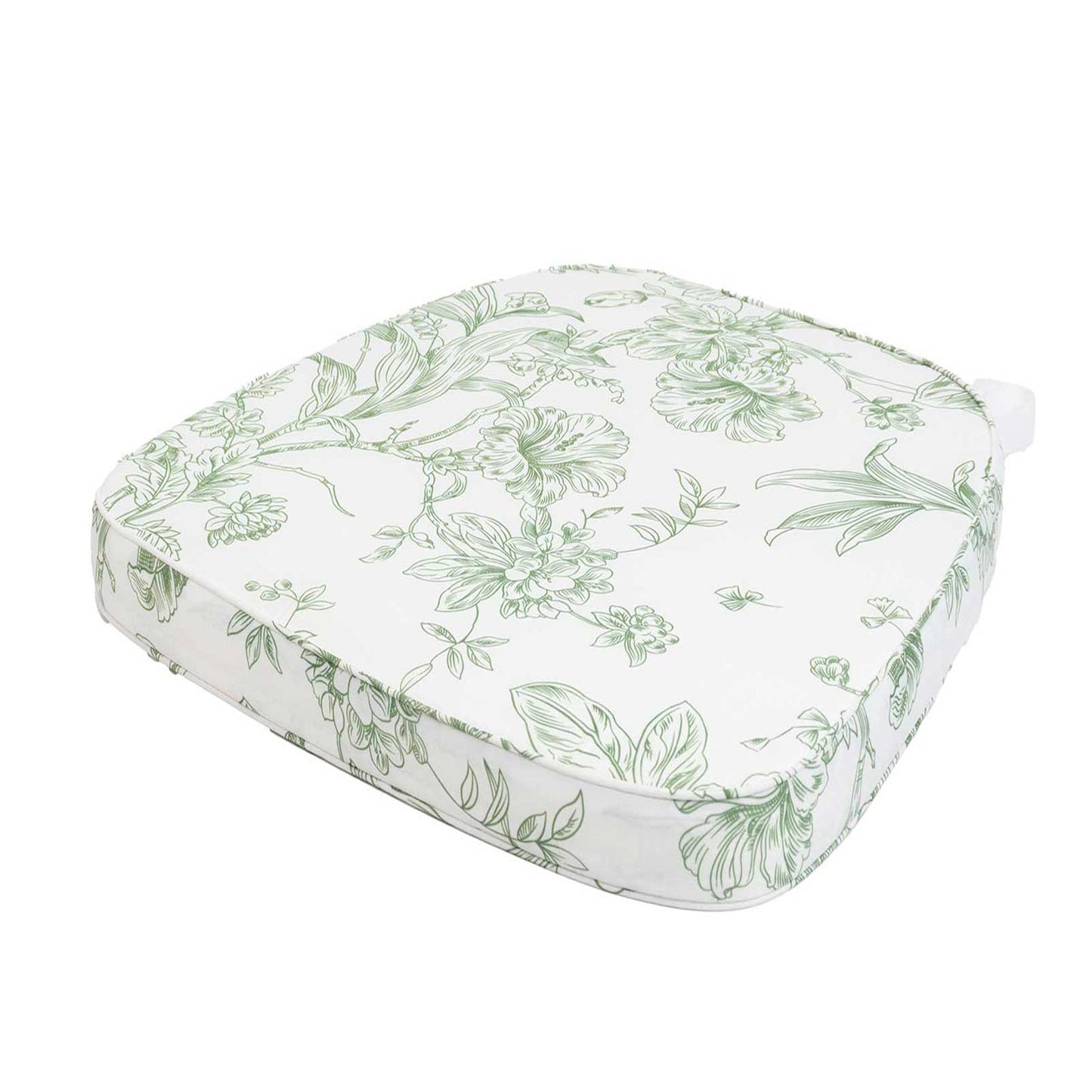 Chiavari Chair Pad White/Dusty Sage Green French Toile 1.5" Thick Memory Foam Seat Cushion with Ties