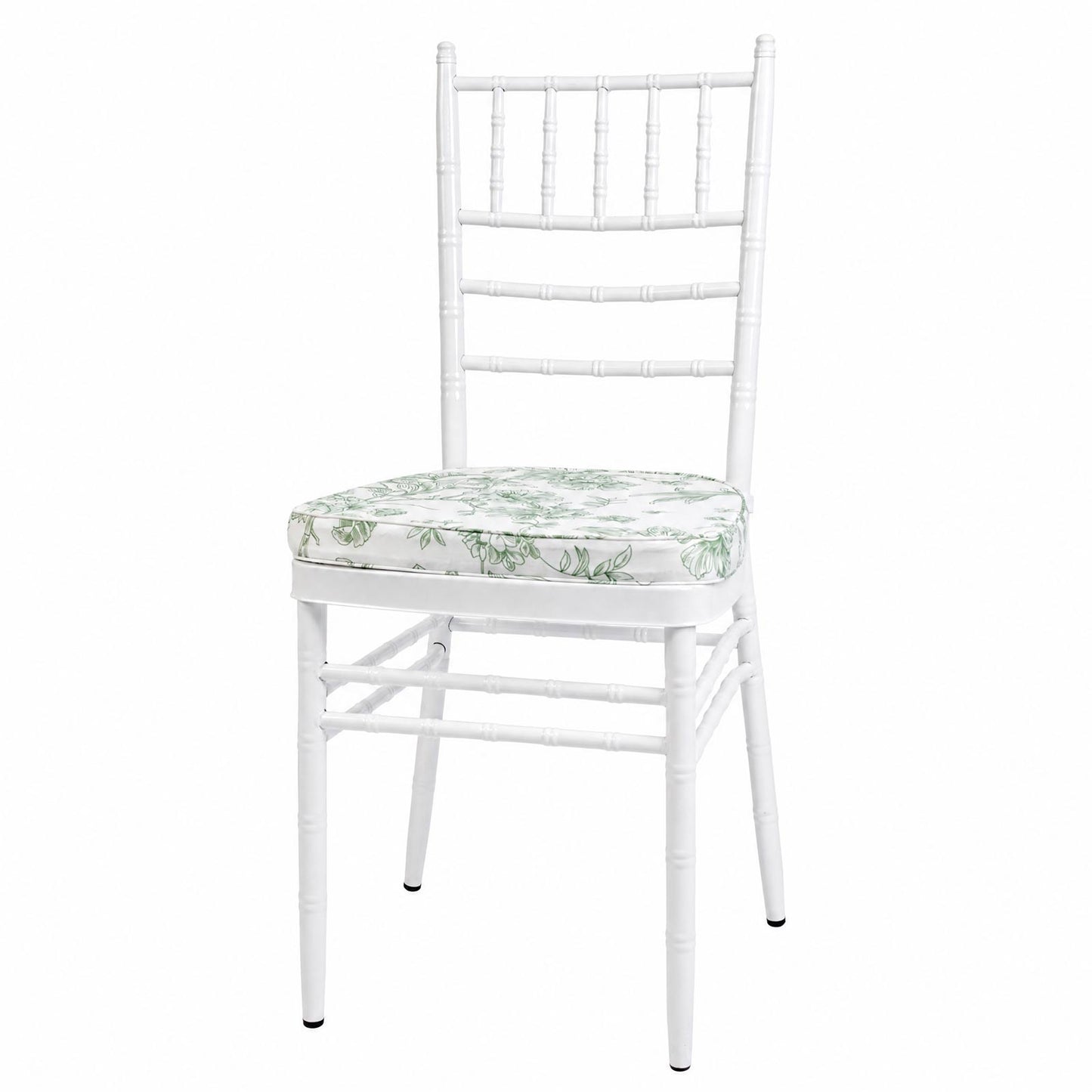 Chiavari Chair Pad White/Dusty Sage Green French Toile 1.5" Thick Memory Foam Seat Cushion with Ties