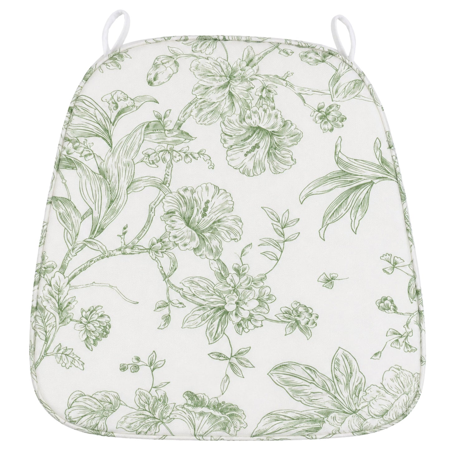Chiavari Chair Pad White/Dusty Sage Green French Toile 1.5" Thick Memory Foam Seat Cushion with Ties