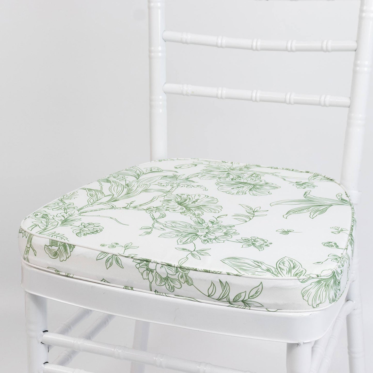 Chiavari Chair Pad White/Dusty Sage Green French Toile 1.5" Thick Memory Foam Seat Cushion with Ties