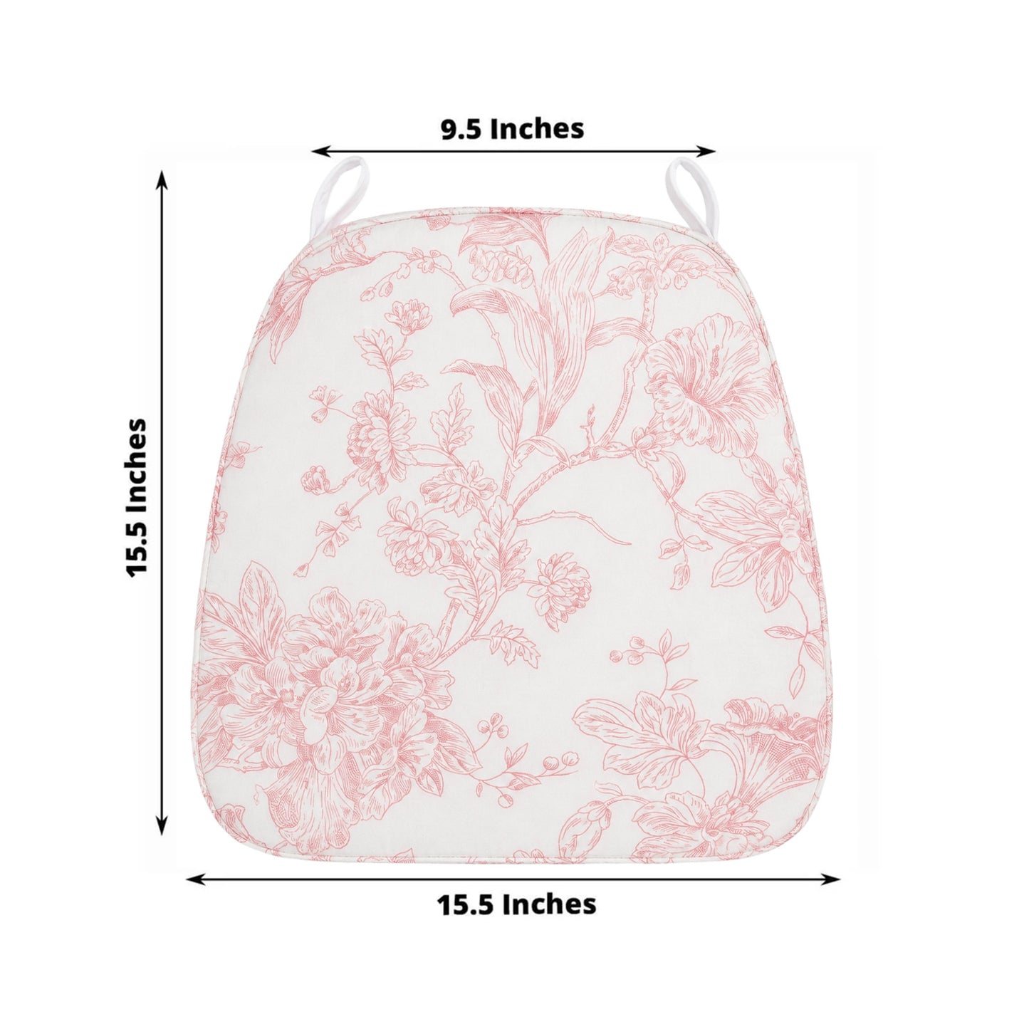 Chiavari Chair Pad White/Pink French Toile 1.5" Thick Memory Foam Seat Cushion with Ties, Removable 