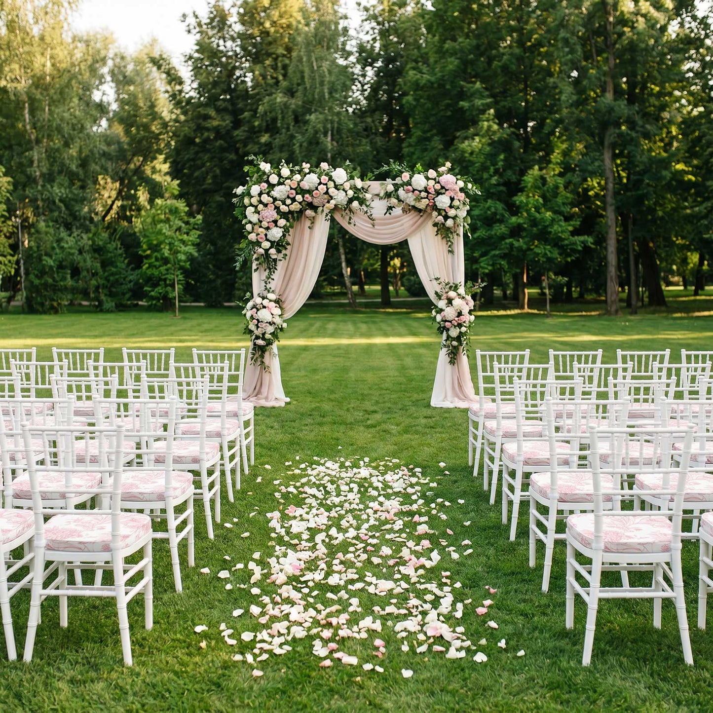 Chiavari Chair Pad White/Pink French Toile 1.5" Thick Memory Foam Seat Cushion with Ties, Removable 