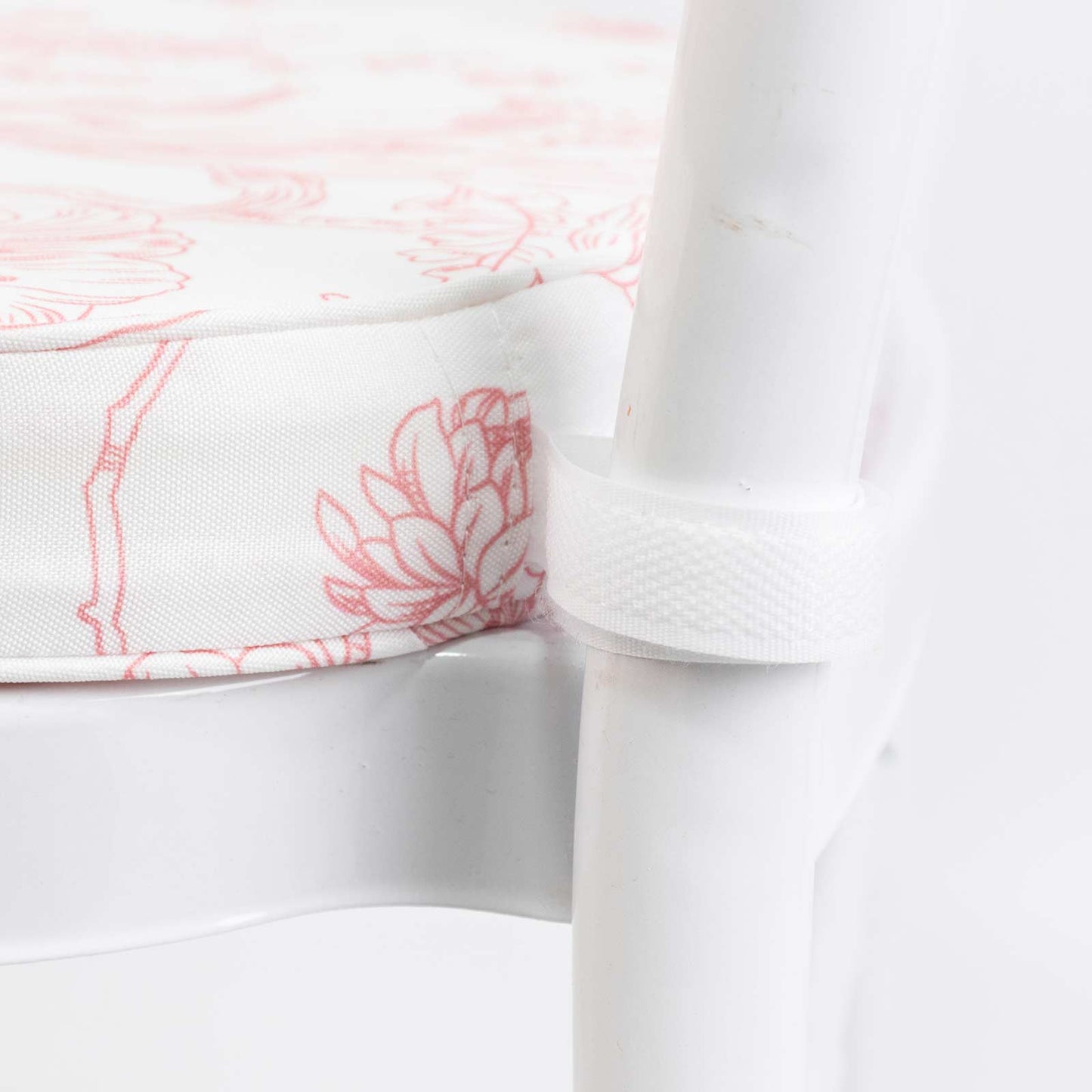 Chiavari Chair Pad White/Pink French Toile 1.5" Thick Memory Foam Seat Cushion with Ties, Removable 