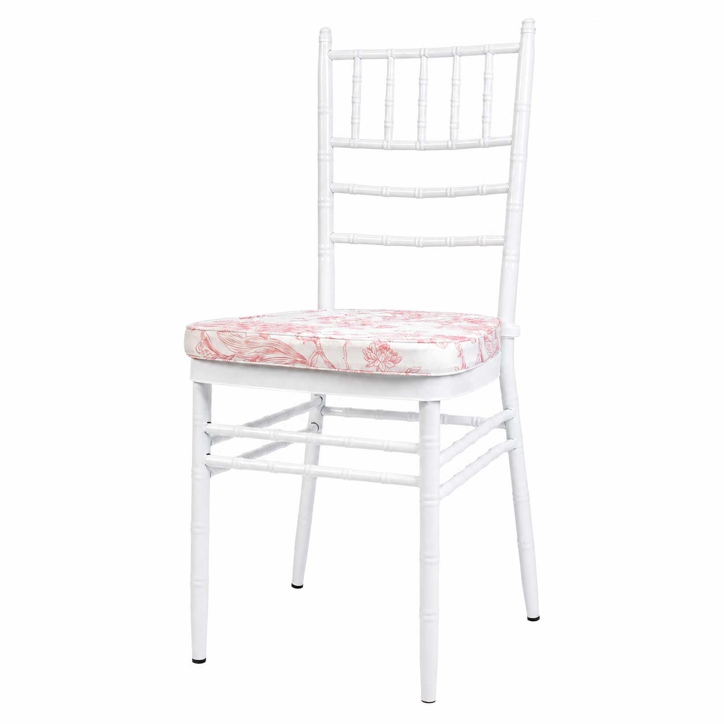 Chiavari Chair Pad White/Pink French Toile 1.5" Thick Memory Foam Seat Cushion with Ties, Removable 