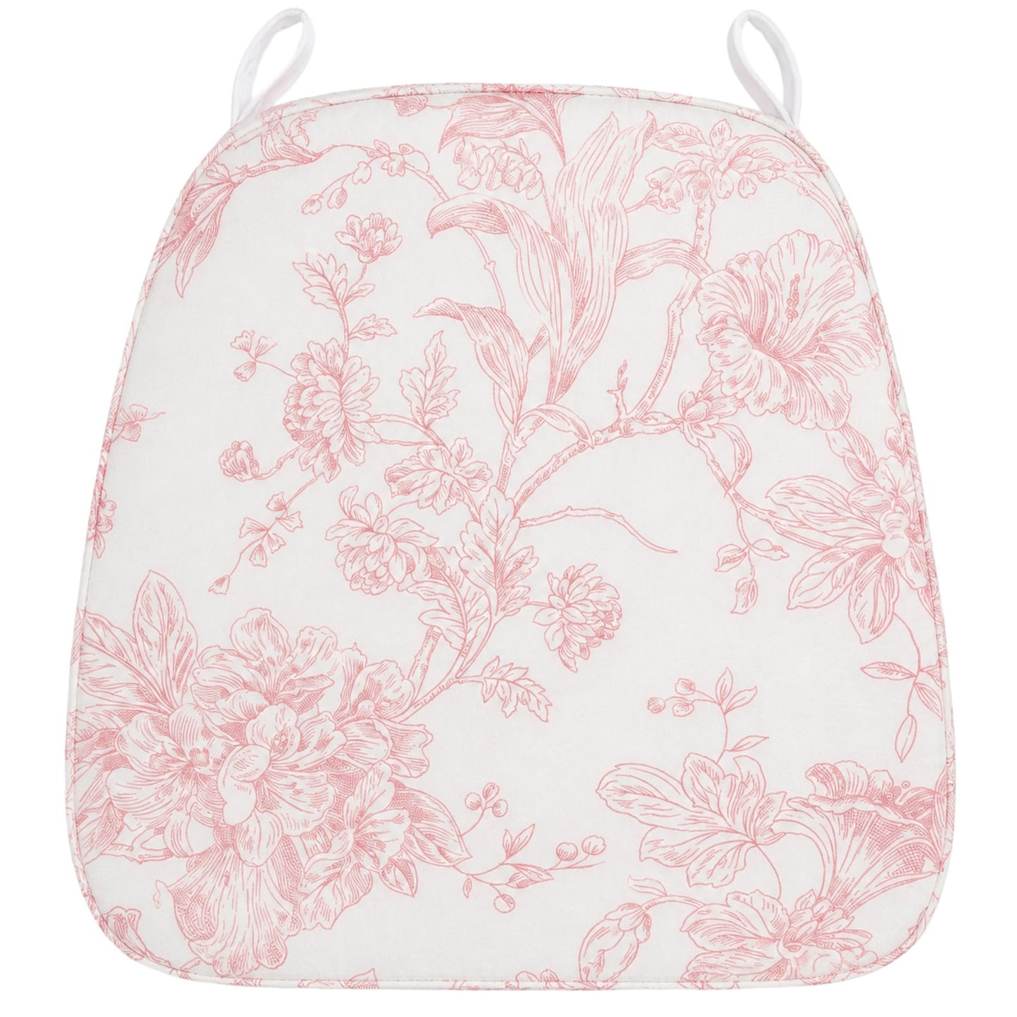 Chiavari Chair Pad White/Pink French Toile 1.5" Thick Memory Foam Seat Cushion with Ties, Removable 