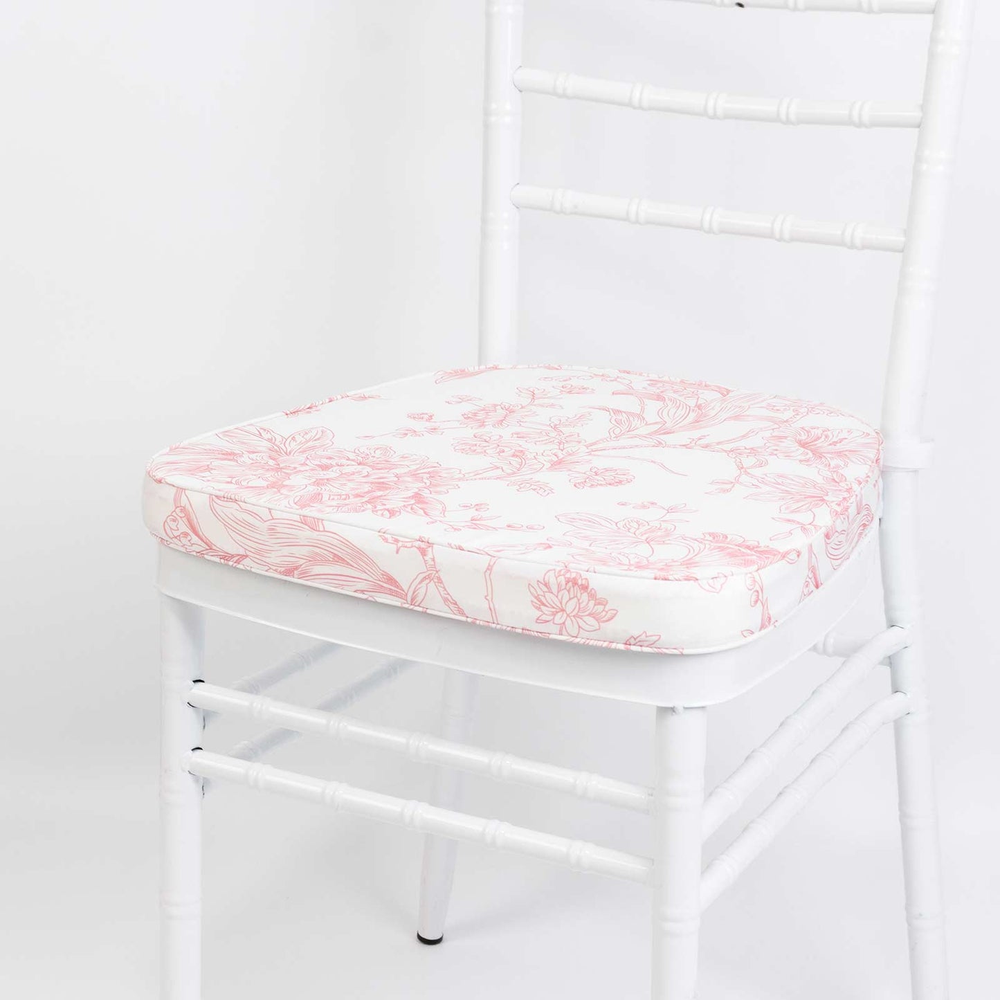 Chiavari Chair Pad White/Pink French Toile 1.5" Thick Memory Foam Seat Cushion with Ties, Removable 