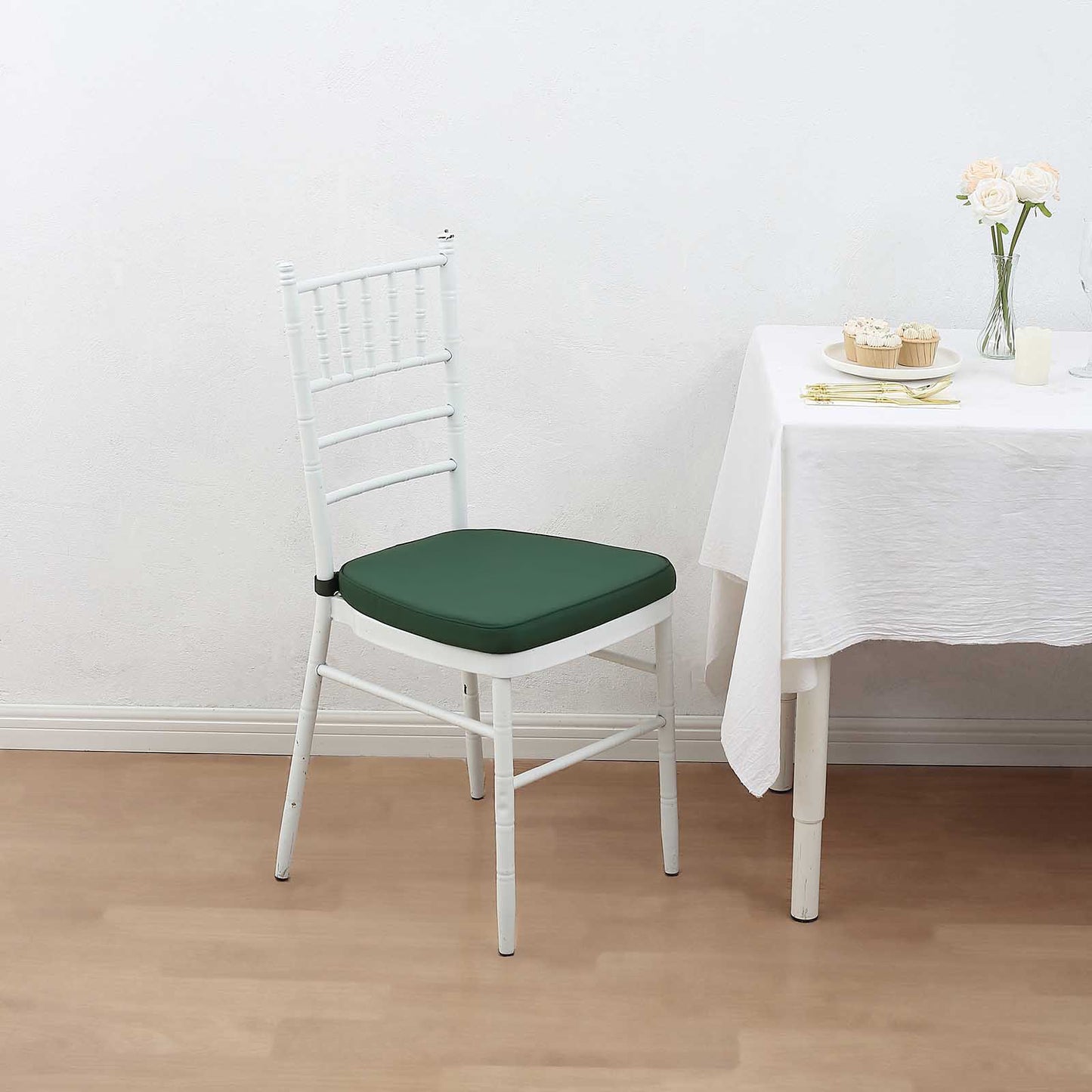 1.5" Thick Hunter Emerald Green Chiavari Chair Pad, Memory Foam Seat Cushion With Ties and Removable Cover
