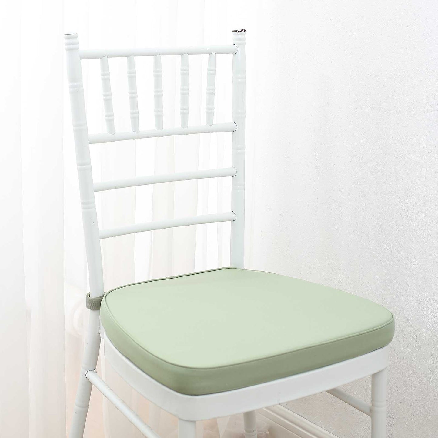 1.5" Thick Sage Green Chiavari Chair Pad, Memory Foam Seat Cushion With Ties and Removable Cover