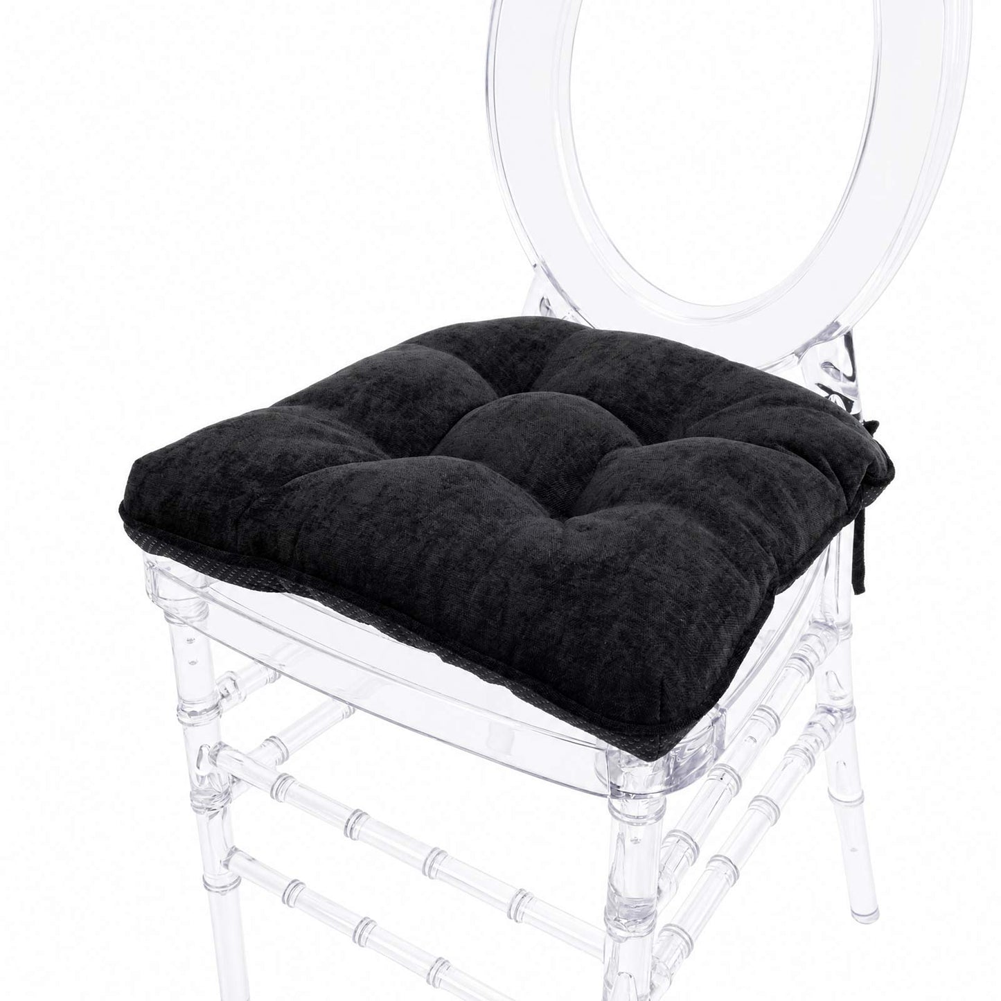 10 Pack Tufted Dining Chair Cushions with Ties, 4" Thick Black Polyester Non-Slip Seat Pads with Pol