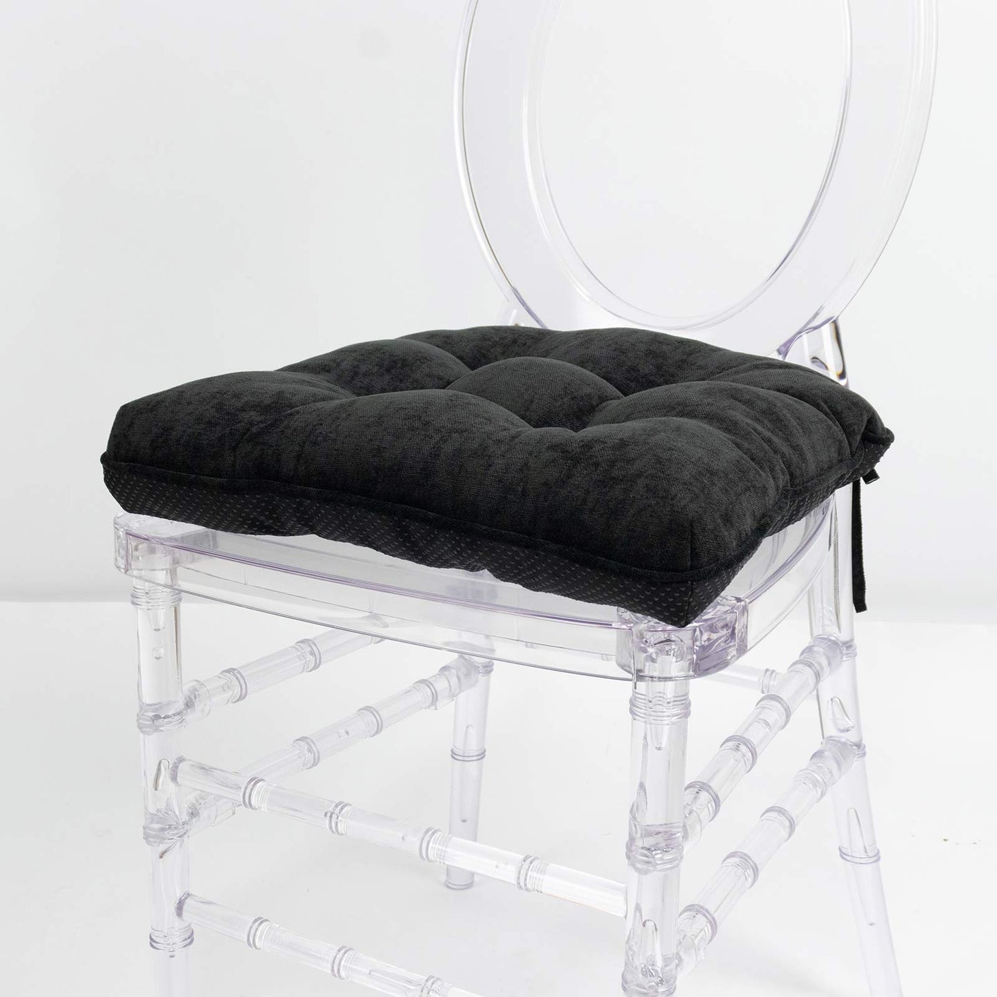 10 Pack Tufted Dining Chair Cushions with Ties, 4" Thick Black Polyester Non-Slip Seat Pads with Pol