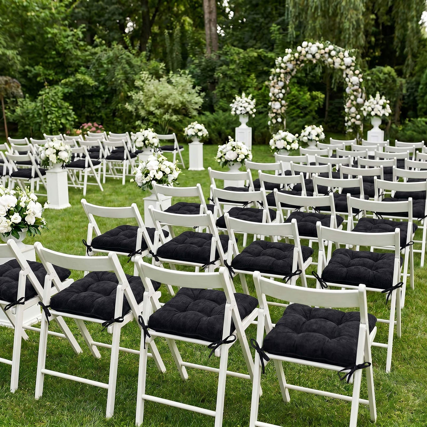 10 Pack Tufted Dining Chair Cushions with Ties, 4" Thick Black Polyester Non-Slip Seat Pads with Pol