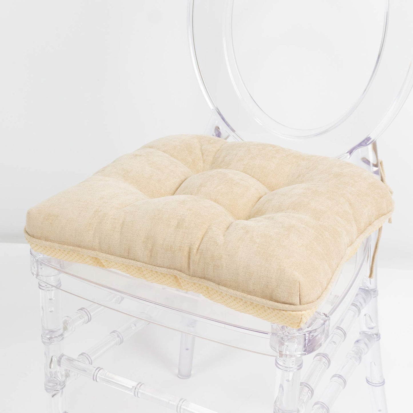 10 Pack Tufted Dining Chair Cushions with Ties, 4" Thick Champagne Polyester Non-Slip Seat Pads with