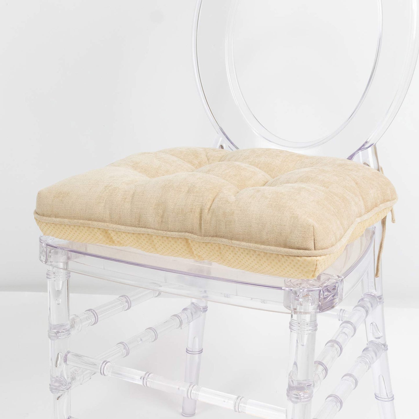 10 Pack Tufted Dining Chair Cushions with Ties, 4" Thick Champagne Polyester Non-Slip Seat Pads with