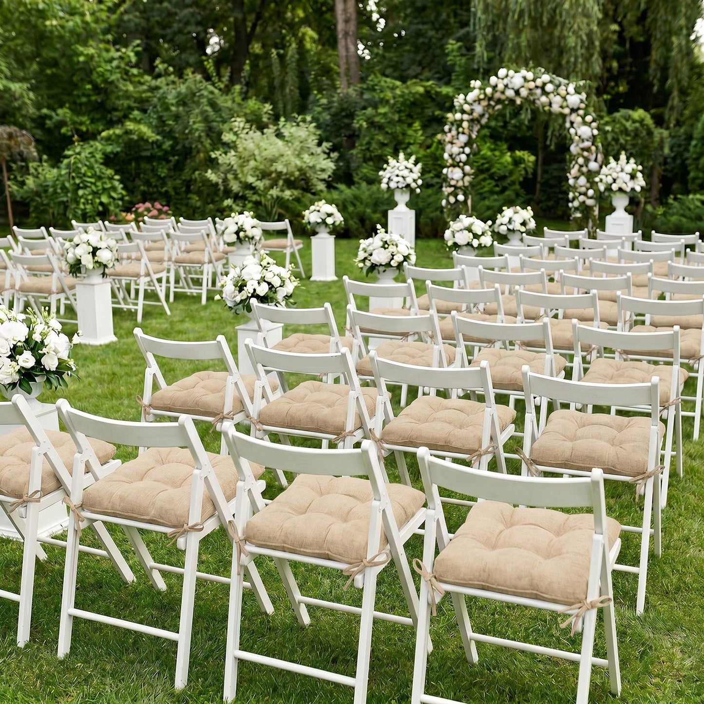 10 Pack Tufted Dining Chair Cushions with Ties, 4" Thick Champagne Polyester Non-Slip Seat Pads with